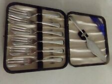 VINERS Sheffield England 6 Dessert forks and server set Silver plate in Box picture