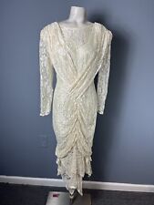 Vintage 80s Womens Size 10 Ivory/Cream Colored Lace Midi Wedding Dress 1980s picture