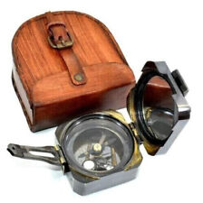 Antique Vintage Brass Solid  Kelvin & Hughes 1917 Brunton Compass leather box picture
