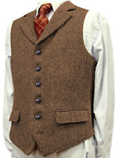 Mens Wool Vest Vintage Western Tweed Herringbone Formal Hunting Vests M Large XL picture