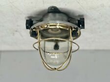 VINTAGE ANTIQUE NAUTICAL LIGHTS FOR SALE OLD IRON WITH BRASS CAGE BULKHEAD LAMP picture