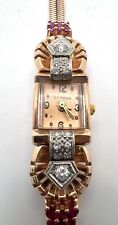 Cypres Vintage 14k Rose Gold Ladies Watch 6 Inch Bracelet Diamonds And Rubies picture