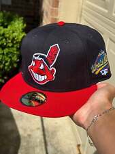 NAVY RED CLEVELAND INDIANS WORLD SERIES CHIEF WAHOO BANNED NEWERA 59FIFTY FITTED picture