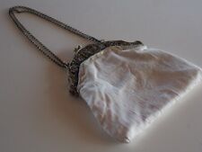 Antique Ladies Silk Opera bag with Embossed Ornate .800 Silver Musical Theme EUC picture