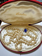 Vintage Richelieu 2T Pearls Knotted Blue Glass Rhinestone Necklace Original Box picture