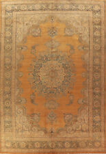 Vintage Orange/ Blue Floral Mashaad Palace Size Rug 13x18 Wool Hand-made Carpet picture