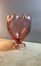 Vintage Fenton Pink Rose Bowl Pedestal Vase,  Diamond Optic & Crimped Rim picture