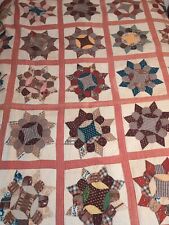 Antique American Patchwork Quilt Flower Star Hand Sewn Cotton as is Great Fabric picture