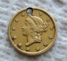 1851 Liberty Head $1 Gold Piece Holed Ex Jewelry Piece Rare Type Coin Filler picture