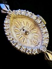 Elgin * 1930's Ladies Diamond Cocktail Wristwatch - 14k White Gold - Silk Band picture