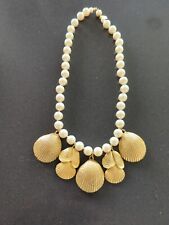 STUNNING VINTAGE ESTATE SIGNED MARVELLA  PEARL GOLD TONE SEASHELL NECKLACE C80 picture