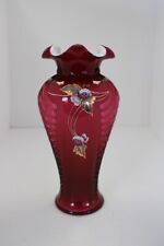 Fenton Country Cranberry Vase Handpainted by Salliman #1072/1250 picture