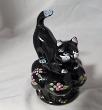 Fenton hand-painted Black Cat Trinket Box picture
