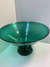Blenko Large Crackle Glass Bowl Green Teal 12.5