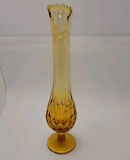 Fenton Vintage Amber Glass Stretch Swung Thumbprint Colonial Footed Vase 15
