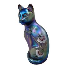Honor Collection FENTON Art Glass Blue FAVRENE Carnival CAT SIGNED #ed Edition picture