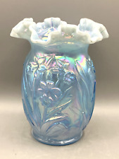 Vintage Fenton Opalescent Iridescent Pale Blue Daffodil Ruffled Vase picture