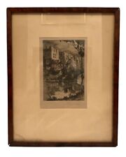 Antique Ca.1920s Framed Landscape Etching Pencil Signed By George Huardel-Bly picture
