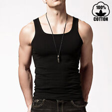 3 Packs Mens 100% Cotton Tank Top A-Shirt Wife Beater Undershirt Ribbed Black picture