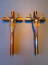 Vintage Crucifixes 2 Identical Crosses Walnut with Cast Bronze Corpus Christi picture