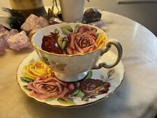 Vintage Aynsley Large Three Cabbage Roses Tea Cup & Saucer picture