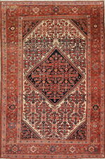 Pre-1900 Antique Ivory/ Rust Geometric Traditional Area Rug Wool Handmade 4x7 picture