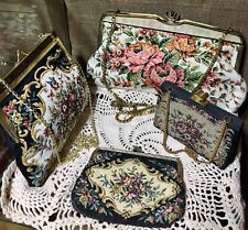 VINTAGE TAPESTRY PURSE LOT / ESTATE / HONG KONG / BLACK WITH FLORALS / picture