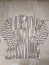 Mens Stripe  Festival Long Sleeve Hippie Collarless Grandad Shirt small (A) picture