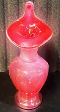 FENTON Pink Red Rosalene Hand Blown ART Glass Jack in the Pulpit Vase 7