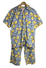 Vintage  Hostess Twinkies Print Pajama Set Blue Yellow Y2K Cotton Shirt Pants L picture