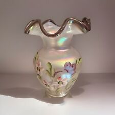 Lynn Fenton Pink Glass Iridescent Vase Flowers Butterfly Plum Crest Vase Ltd Ed picture