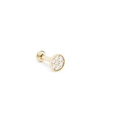 14K REAL Solid Gold Diamond Round Circle Stud Helix Tragus Cartilage Earring 16G picture