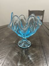 Vtg VIKING GLASS Spring Blue Handkerchief Vase Compote Lt Aqua RARE picture