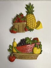 Vintage HOMCO 1975 Fruit basket wall hanging set strawberries pineapple picture