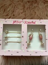 New Betsey Johnson Tone Pink Glitter Champagne Drop Earrings Set 💗 picture