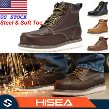 HISEA Men's Moc Toe Work Boots 6 Inch Steel Soft Toe Working Safety Boots Shoes picture