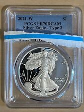 2021-W Proof $1 Type 2 American Silver Eagle PCGS PR70DCAM Blue Label picture