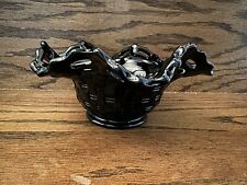Fenton Black Ruffled Lace Edge Basket Weave Glass Bowl  picture