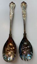 Vintage Viners Cased Silverplate Repoussé Berry Salad Servers in Kings Pattern picture