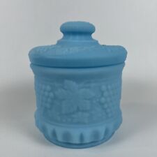 Vintage Fenton Grape & Cable Blue Slag Glass Tobacco Jar With Lid picture