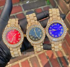Men's Fully Ice Out Luxury Hip Hop CZ Simulated Diamond Gold Plated Metal Watch picture