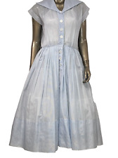 Vintage 1940's SWING Dress R&K Originals Large Blue Sheer Peter Pan Collar picture