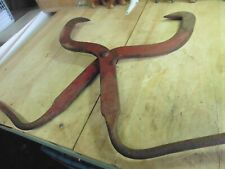 Antique Tongs NY Unique handles Tool Ice Block logs wrought or cast iron carrier picture