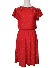 Vtg 70s Dress Red Floral Junior Wiz Brand Polka-dot  picture