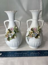 2 VTG Andrea Vases W/Flowers Bisque ware Chipped RARE 6728 Japan Hand Painted picture