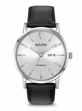 Bulova Automatic Men's Calendar Black Leather Silver Dial Watch 42MM 96C130 picture