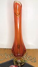 Vintage MCM L.E. Smith Viking Glass Swung Vase Orange persimmon amberina 14.5’ picture