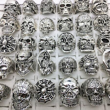 Wholesale 30pcs Mix Styles Men's Boy's Skull Rings Punk Biker Jewelry Gifts picture