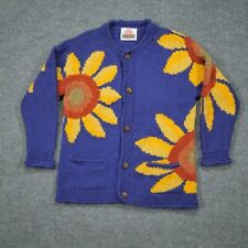 Vintage Amano Sweater Womens Medium Large Blue Sunflower Wool Cardigan picture