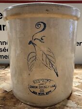 ANTIQUE VINTAGE RED WING TWO (2) GALLON STONEWARE CROCK SKI OVAL BIRCH LEAVES picture